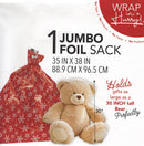 Wrap In A Hurry Jumbo Prismatic Foil Sack - Red with Snowflakes