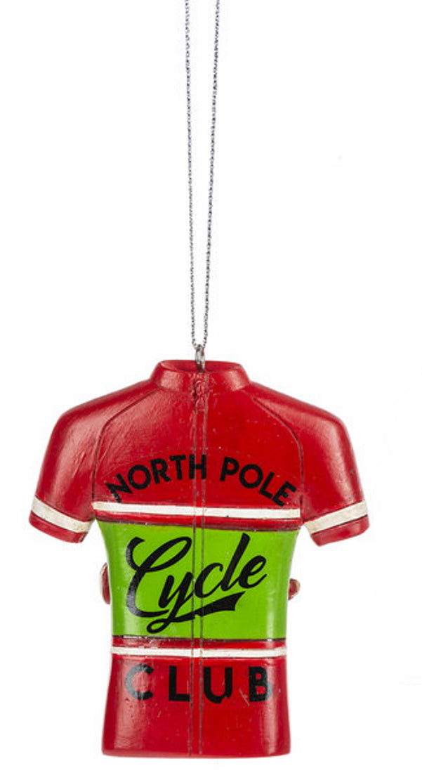 Bicycle Rider Jersey Ornament - North Pole Cycle Club - The Country Christmas Loft