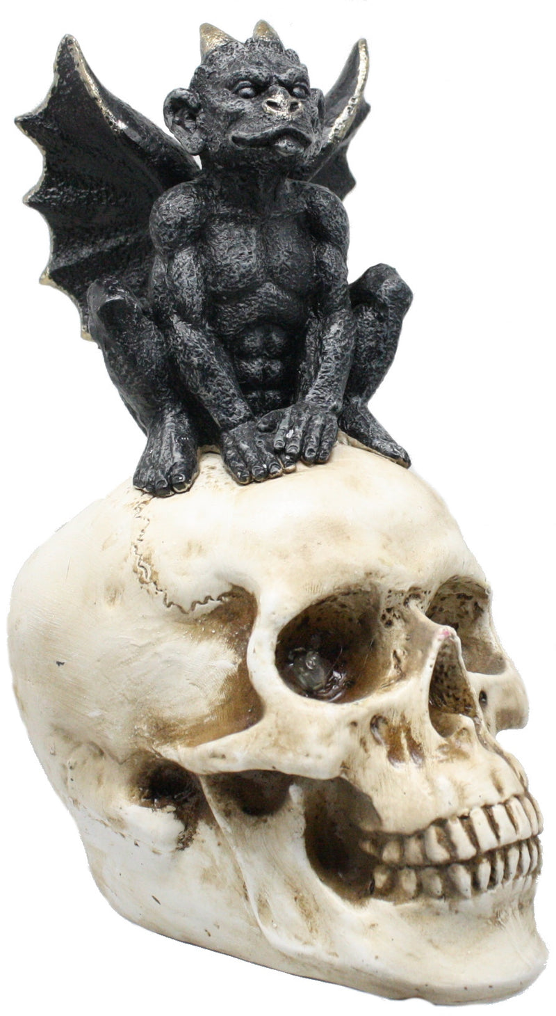 Lighted Resin Gargoyle on Skull  -