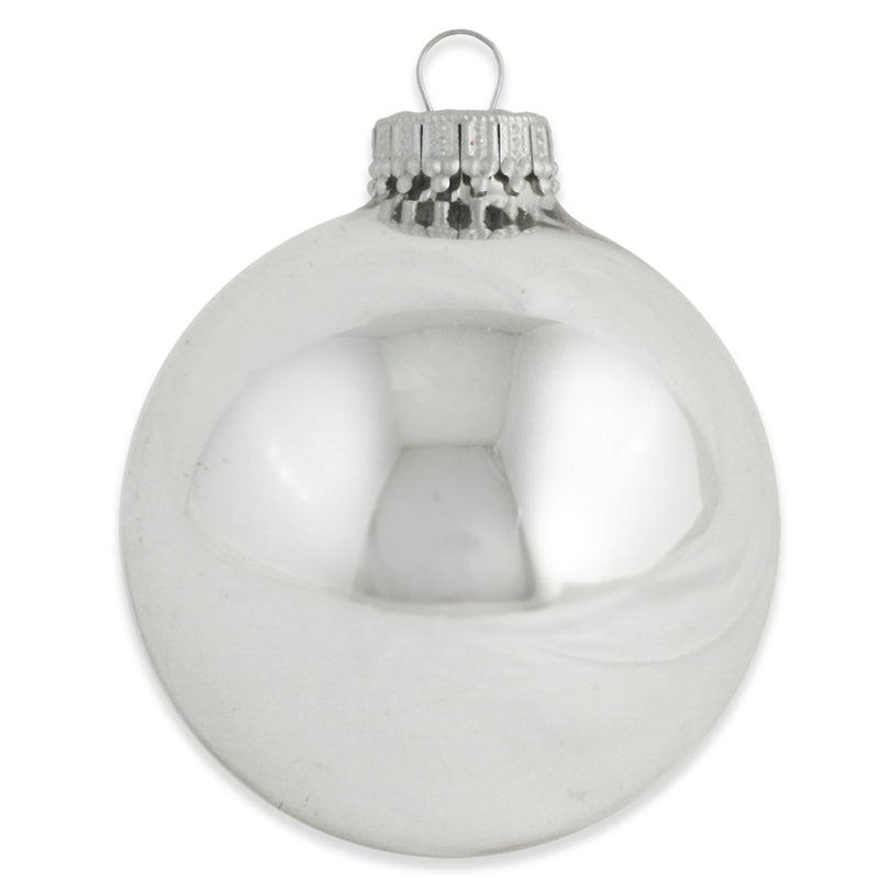 Christmas By Krebs 2 5/8 Glass Balls - Silver Caps - Silver and White Festive Trees - 12 Pack