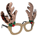 Sequin Reindeer Novelty Party Glasses - Gold