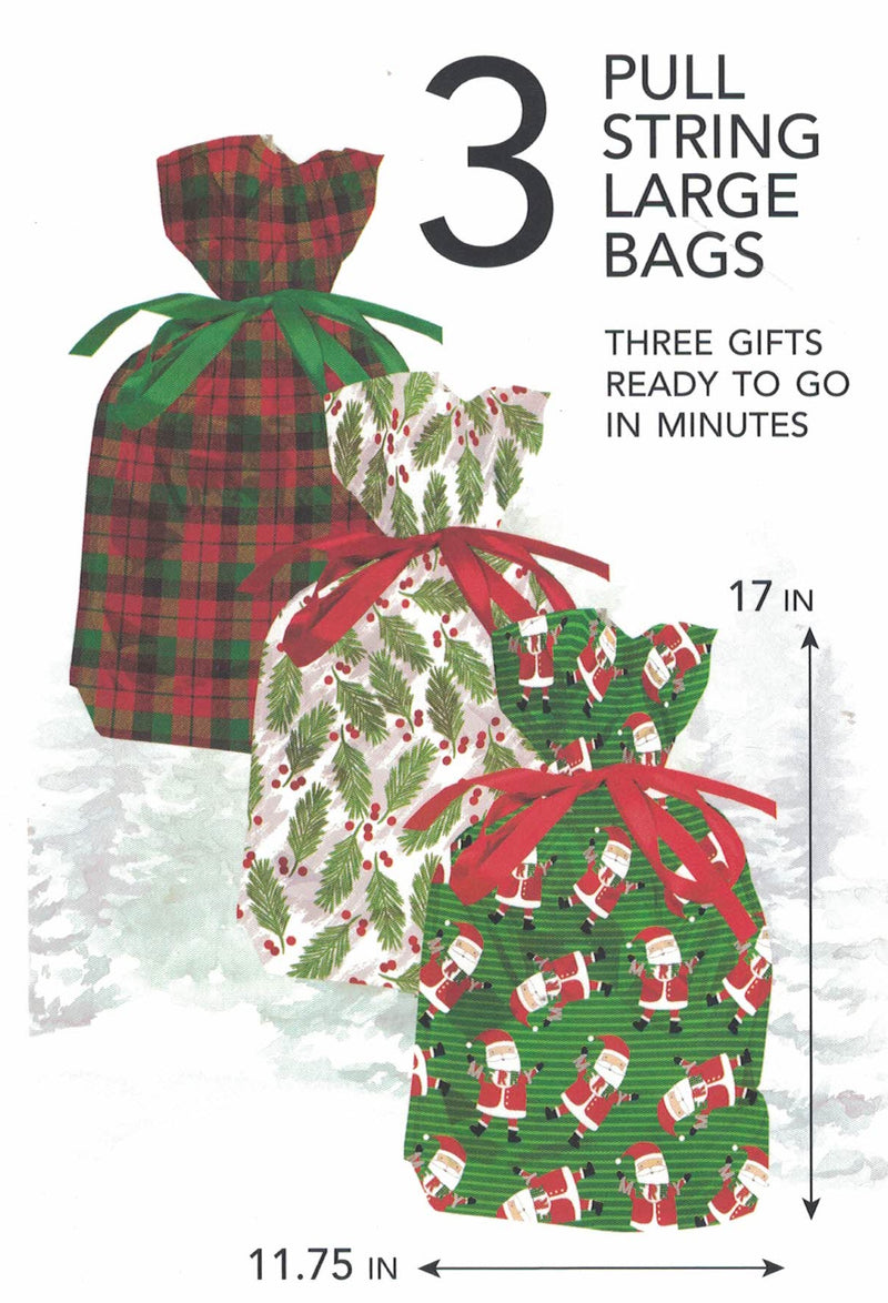 Large Pull String Gift Bag - 3 Pack