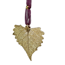 Gold Cottonwood Leaf with Sheer Ribbon Ornament