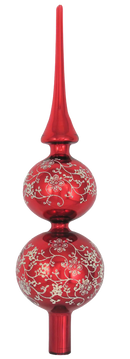 Red 13" Glass Treetopper with Gold Floral Glitterlace - Christmas Red