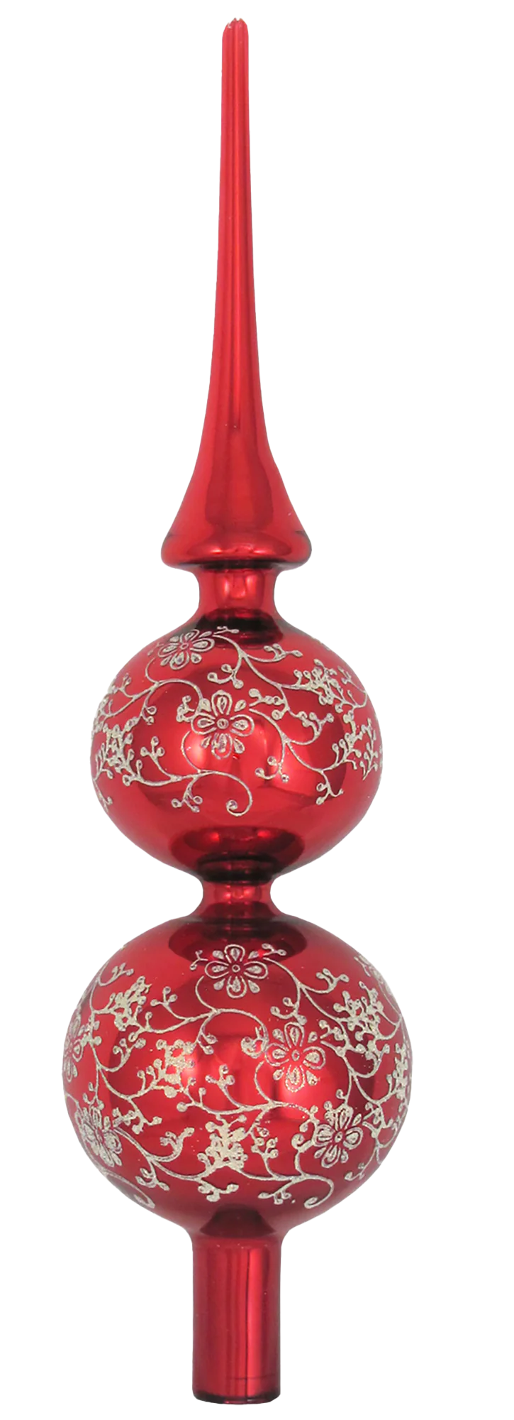 Red 13" Glass Treetopper with Gold Floral Glitterlace - Christmas Red