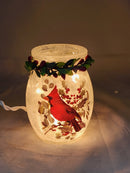 4 Inch Lighted Jar with Garland - Solo Cardinal Elegance