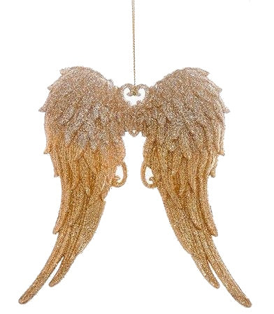 Gold and Silver Glitter Angel Wings Acrylic Ornament - - The Country Christmas Loft