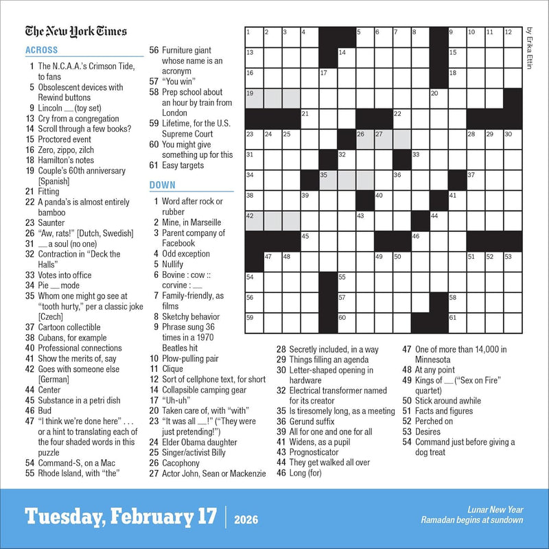 New York Times Crossword Page-A-Day Calendar 2026