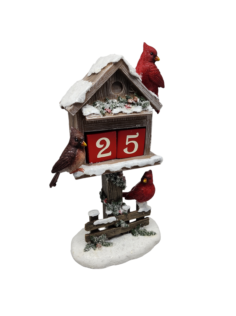 Cardinal Birdhouse Countdown Calendar - 11 Inch