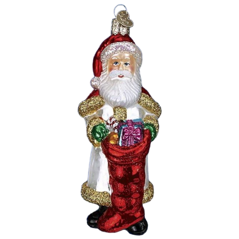 Bountiful Santa Glass Ornament