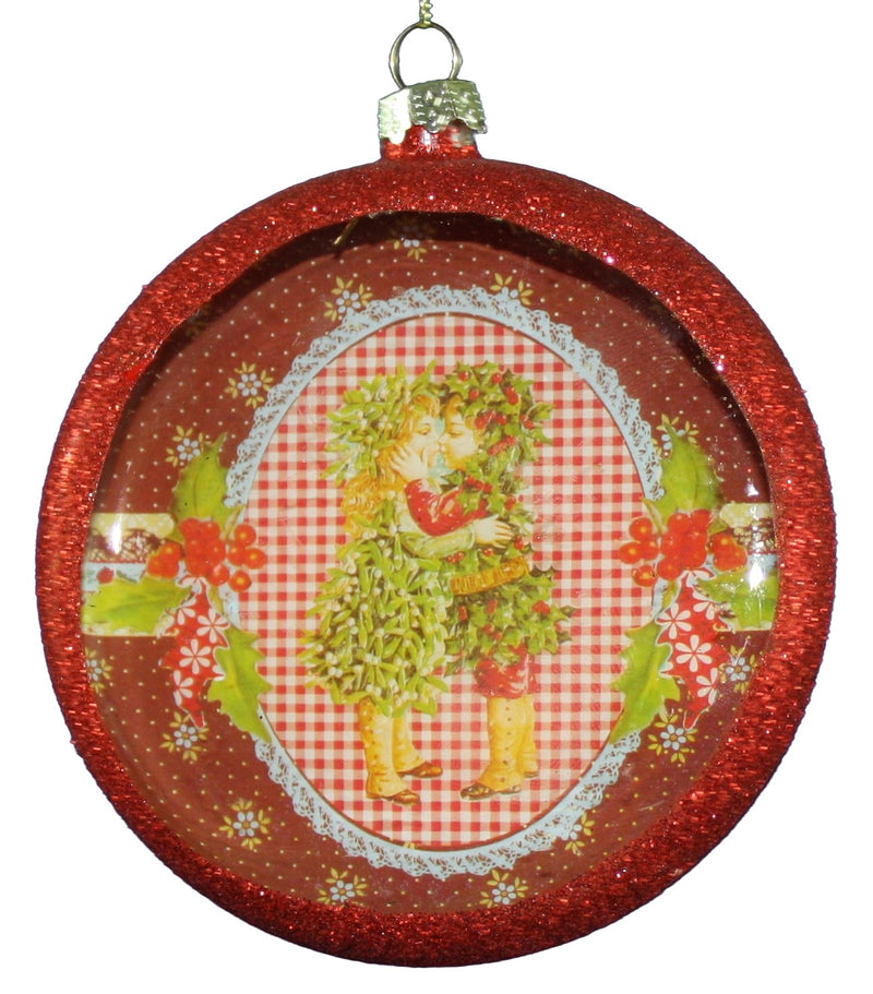 Glass Victorian Red Disk - Kiss - The Country Christmas Loft