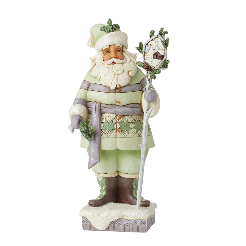 White Woodland Santa With Staff Figurine
