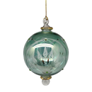 Etched Blown Glass Ball with Crystal Accents - Green