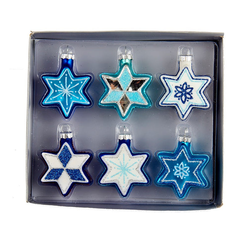 Jewish Stars With Glitter Glass Ornaments - 6 Piece Box Set - The Country Christmas Loft