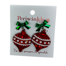 Red Glitter Ornament With Bow Earrings