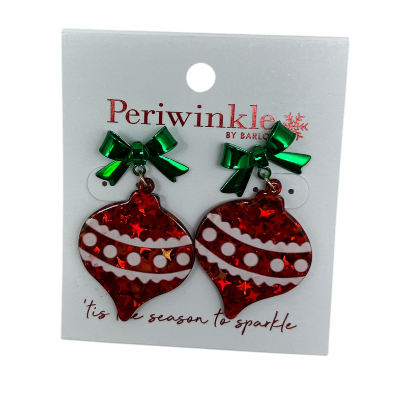 Red Glitter Ornament With Bow Earrings