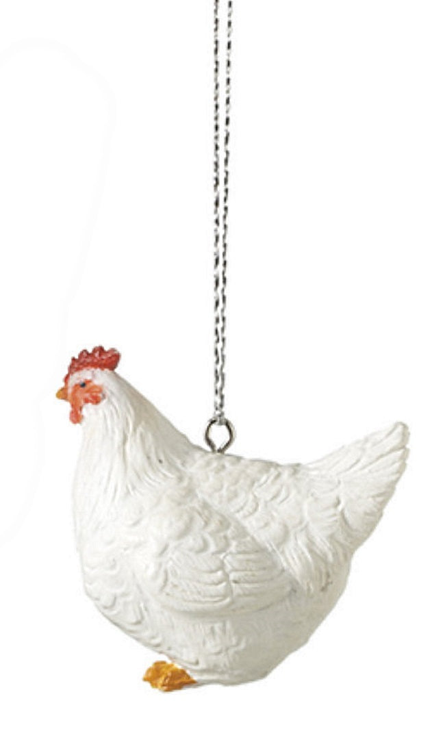 Farmhouse Chicken Ornament - White - The Country Christmas Loft