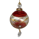 Etched Blown Glass Ball with Crystal Dangle - Red