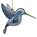 Gold Etched Glass Hummingbird Ornament - Blue