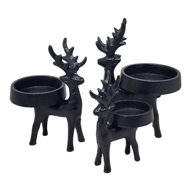 Iron Matte Black Reindeer Candle Holder  3 Piece Set