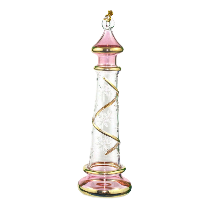 Glass Lighthouse Ornament With Gold Accent - Purple