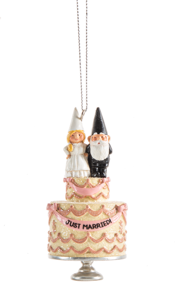 Couple on Wedding Cake Ornament - Just Married