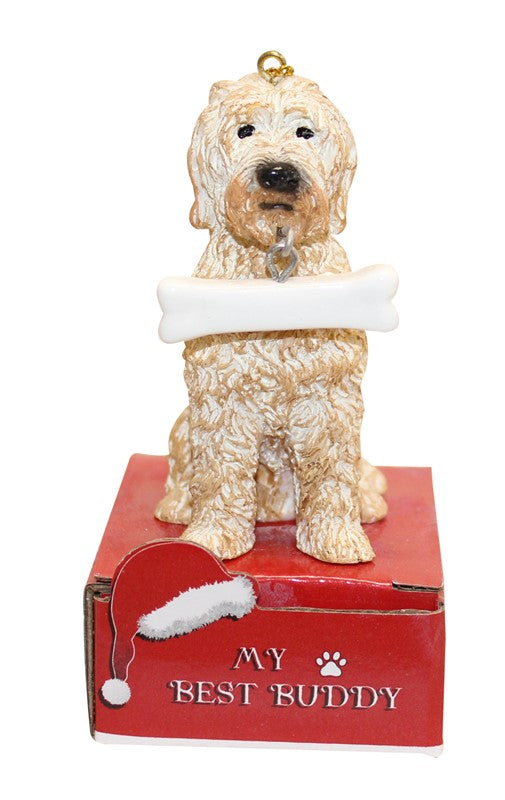 Goldendoodle with Bone Ornament