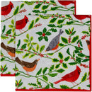 Songbirds and Holly Paper Cocktail Napkins in White