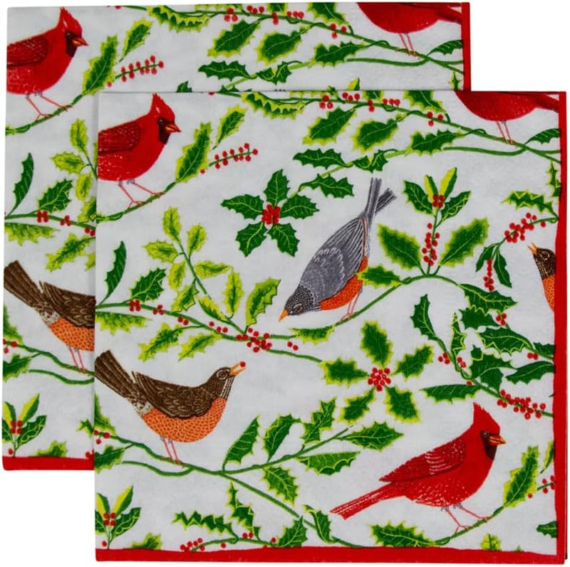 Songbirds and Holly Paper Cocktail Napkins in White