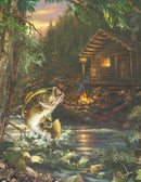 Log Cabin Fishing - Birthday Card