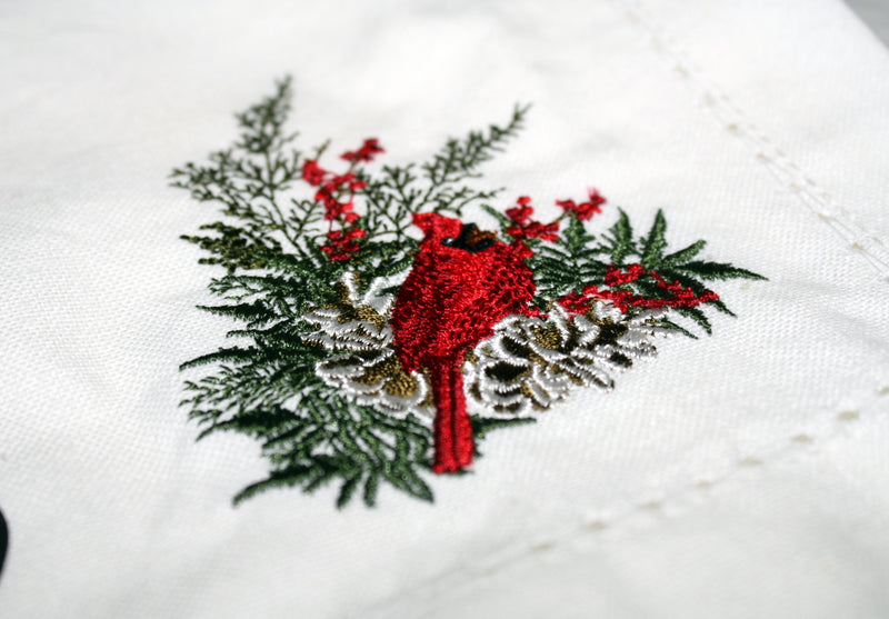 Cardinal Embroidered Cloth Napkin - The Country Christmas Loft