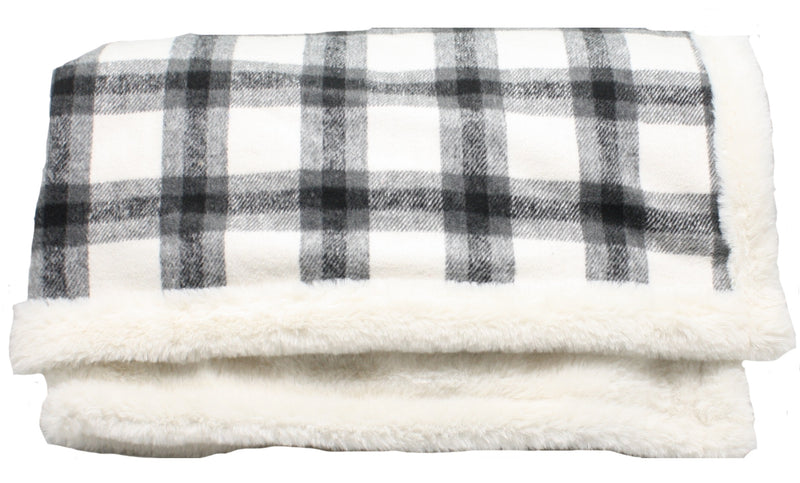 Fabric Plaid Throw With  Faux Fur - - The Country Christmas Loft