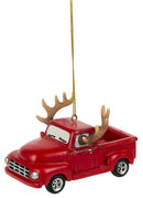 Red Pickup with Antlers Ornament - The Country Christmas Loft