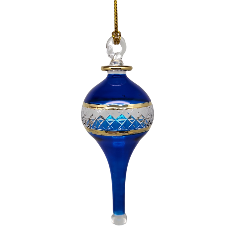Lattice Glass Ornaments With Gold Accents - Blue Stretched Teardrop