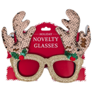 Sequin Reindeer Novelty Party Glasses - Gold