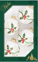 Holly And Berries 4 Pack - Silver - Balls - Ornaments - by Christmas By Krebs