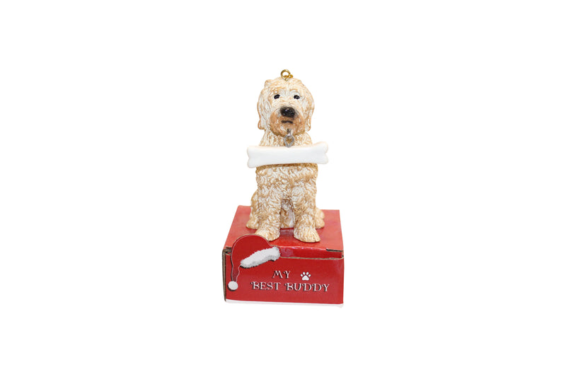 Goldendoodle with Bone Ornament