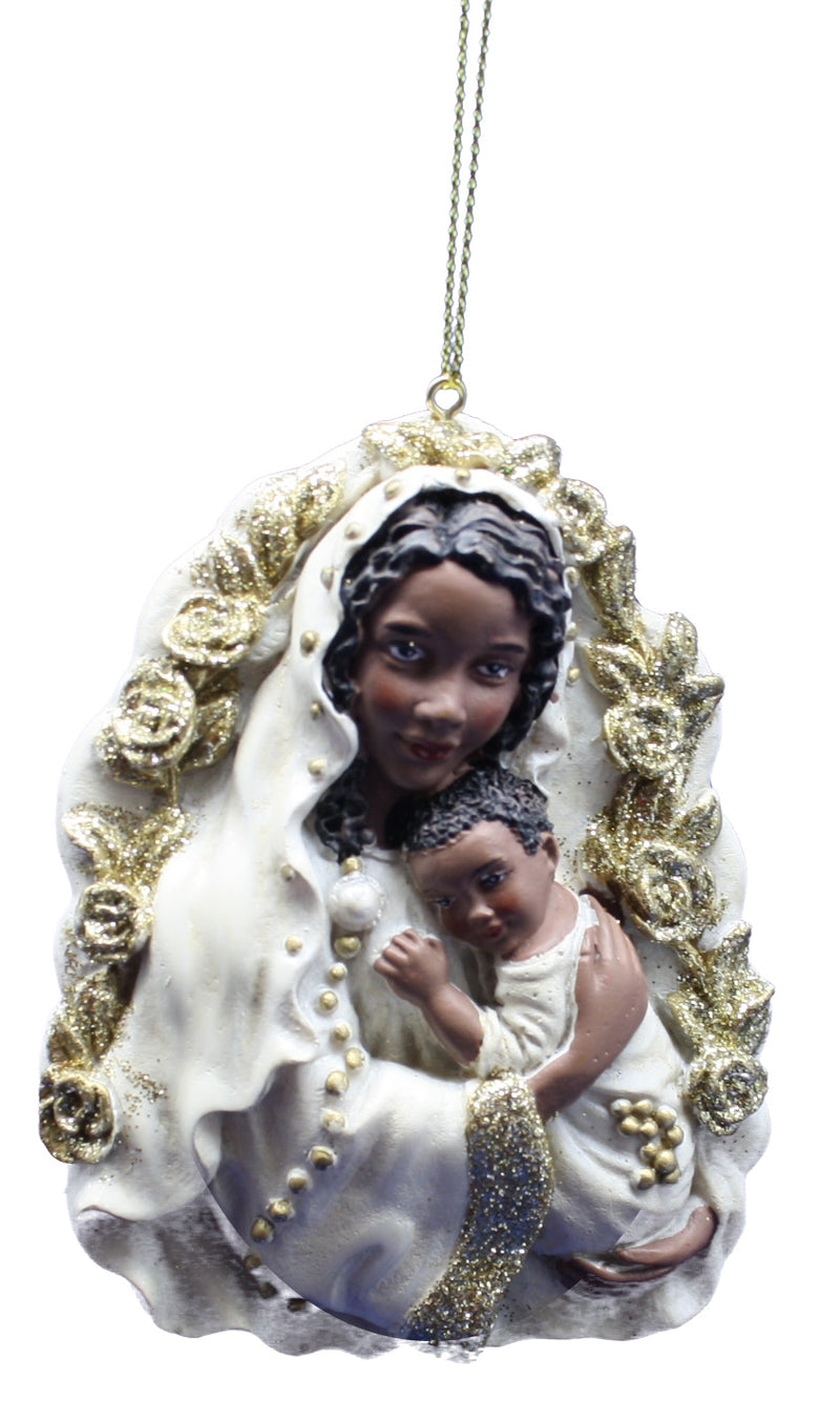 African American Ivory and Gold Holy Family Ornament - - The Country Christmas Loft