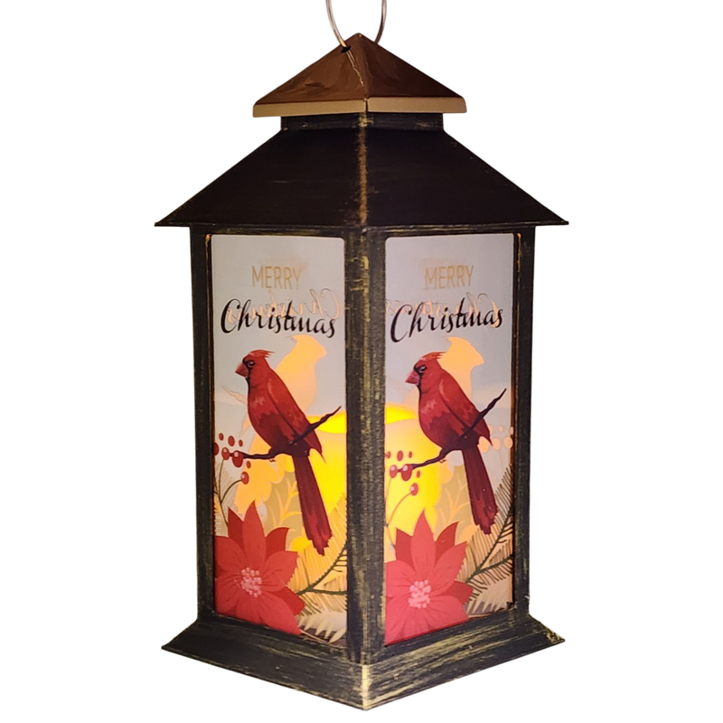 Christmas Cardinal Lantern with LED Candle - Merry Christmas