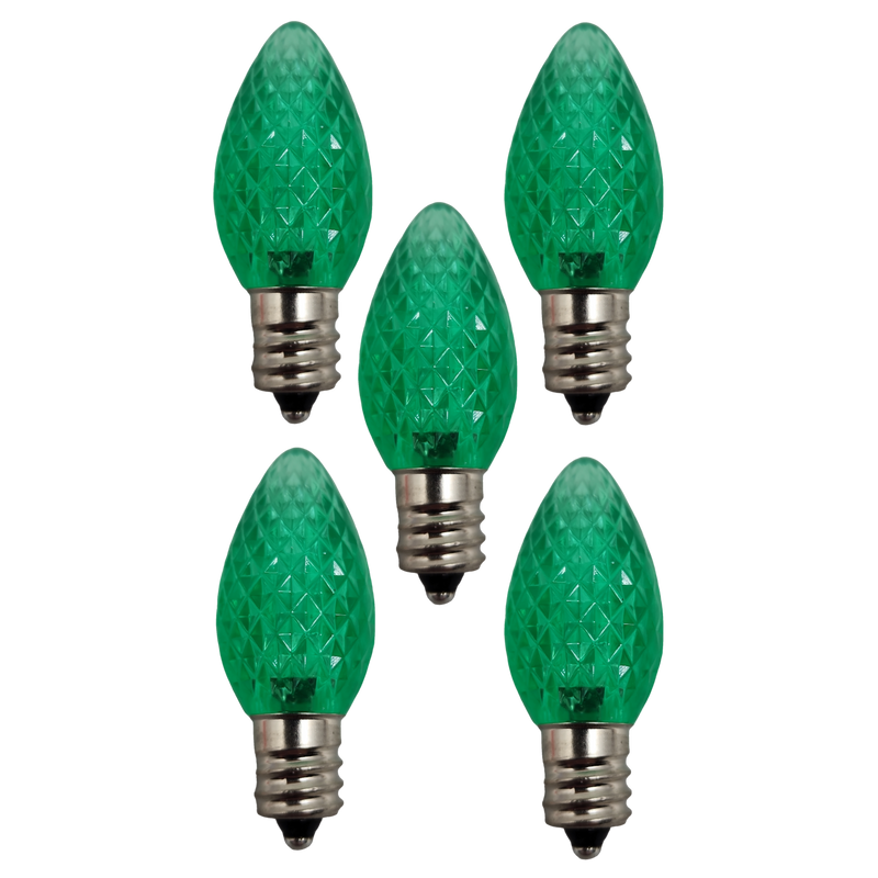 C7 Faceted Led Bulb - 5 Piece - Green