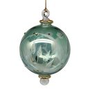 Etched Blown Glass Ball with Crystal Accents - Green