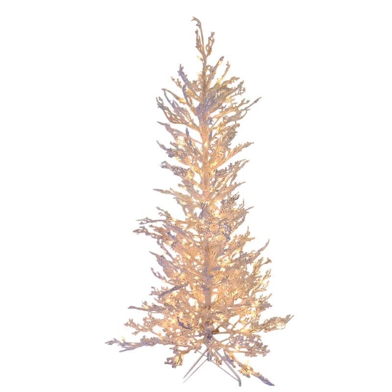Flocked White Twig Tree - 6.5 ft - 200 UL Clear Lights
