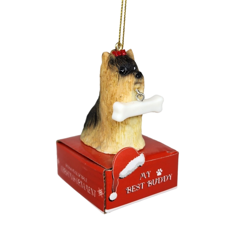 Yorkie with Bone Ornament