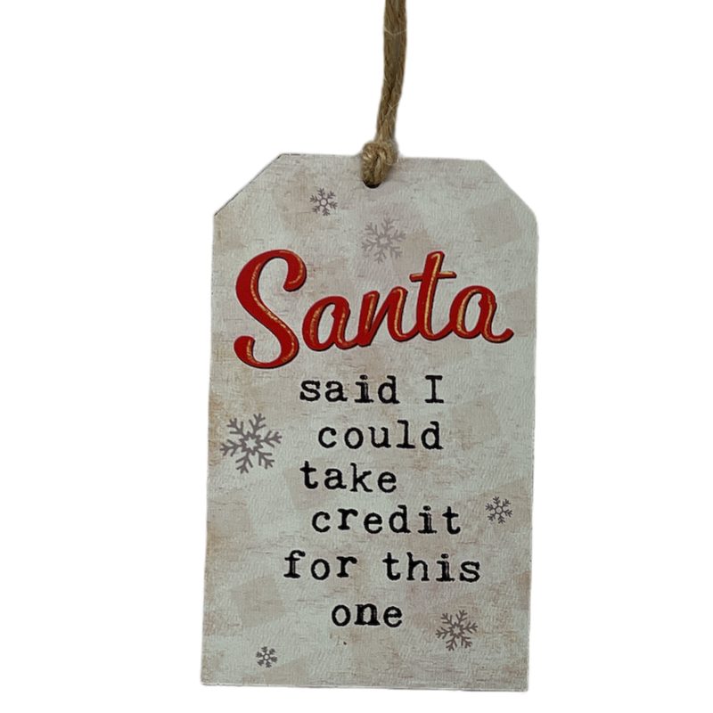 Wooden Plaid Gift Tag Ornament - Santa Said
