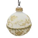 Clear and Frosted Gold Glitterlace and Braid Ball Ornaments - 4 Piece Set