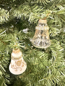 Clear and Frosted Gold Glitterlace and Braid Bell Ornaments - 4 Piece Set