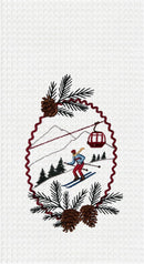 Ski Slope Winter Theme  Embroidered Cotton Waffle Weave Towel