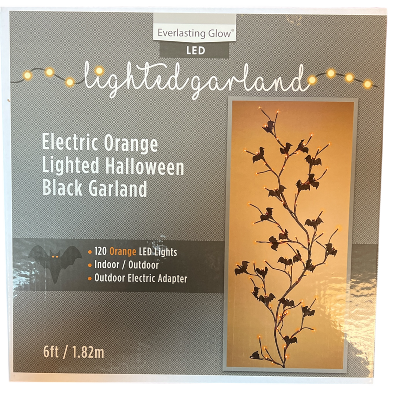 Orange Lighted Halloween Black Garland