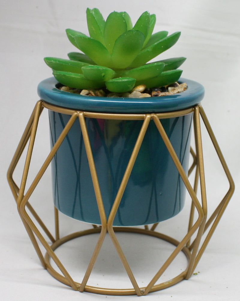 Potted Artificial Succulent with Metal Stand - - The Country Christmas Loft