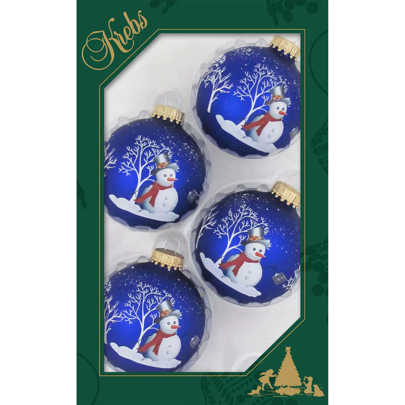 Christmas By Krebbs 2 5/8 Glass Balls - Gold Caps - Royal Velvet with Bell Ringer Snowman - 4 Pack